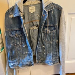 American Eagle Distressed Jean Jacket with Hoodie